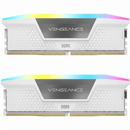 رم کامپیوتر کورسیر دو کاناله مدل Vengeance RGB White فرکانس 6000 مگاهرتز DDR5 تایمینگ CL40 حافظه 32 گیگابایت | Corsair Vengeance RGB White Dual Channel CL40 6000MHz DDR5 32GB Computer RAM