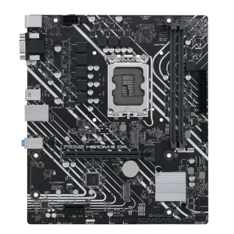 نمای اصلی مادربرد ایسوس ASUS PRIME H610M-E D4 با زمینه سفید نمای اصلی مادربرد ایسوس ASUS PRIME H610M-E D4 با زمینه سفید