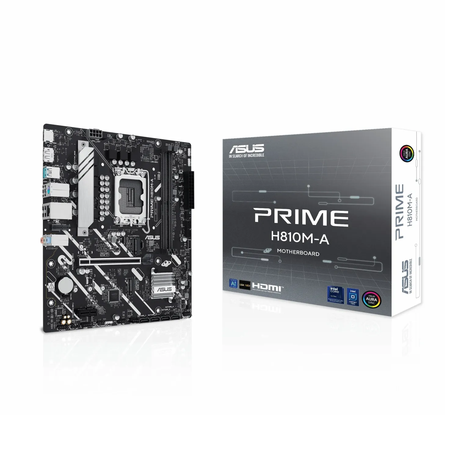 مادربرد ایسوس ASUS PRIME H810M-A همراه جعبه روی زمینه سفید مادربرد ایسوس ASUS PRIME H810M-A همراه جعبه روی زمینه سفید
