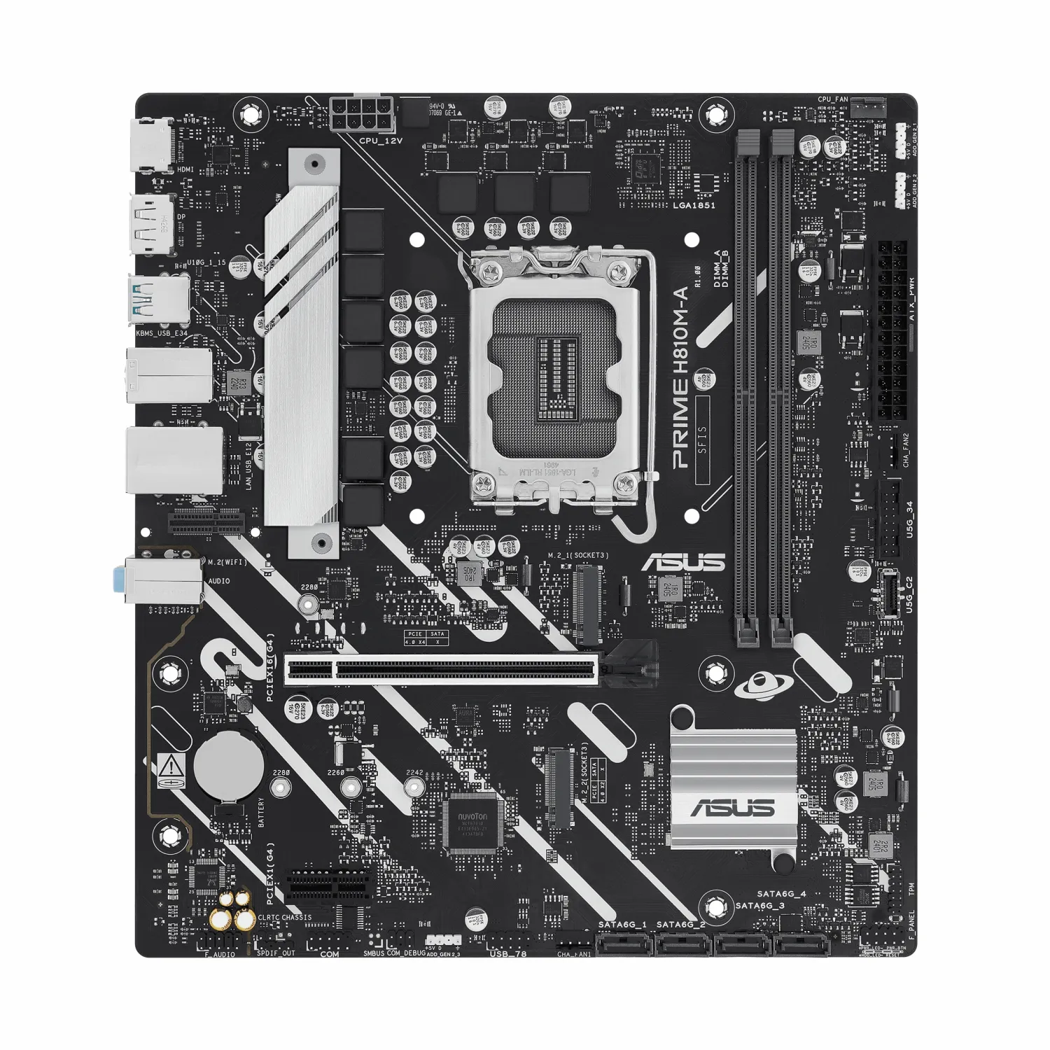 نمای روبهروی مادربرد ایسوس ASUS PRIME H810M-A DDR5 نمای روبهروی مادربرد ایسوس ASUS PRIME H810M-A DDR5